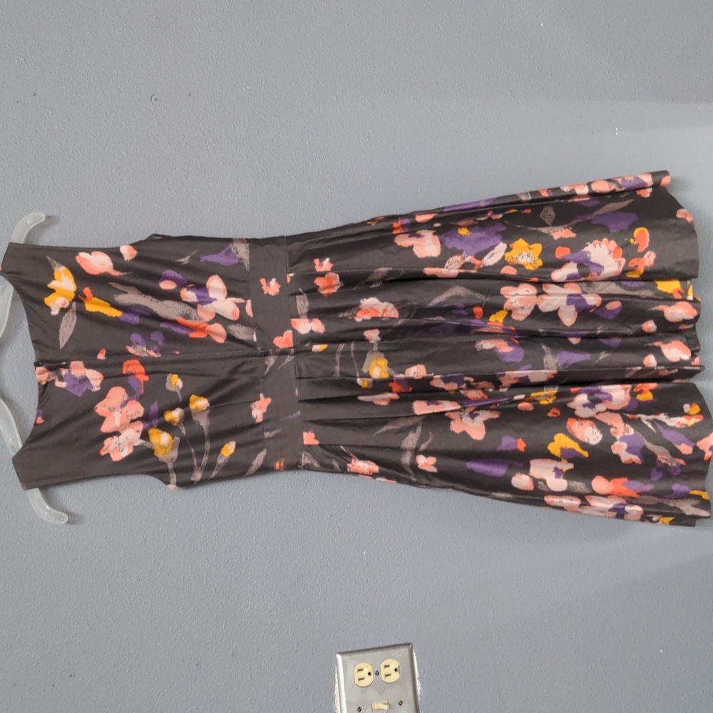 sz 6 Grey floral tea length dress sleeveless pockets fully lined hidden zipper - Picture 8 of 13